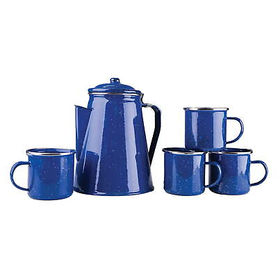 #ad Enamel 8 Cup Coffee Pot with Percolator And 4 12 Ounce Mugs Blue 1123 $23.83