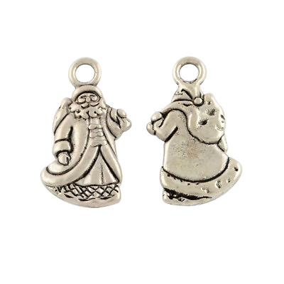 4 Christmas Charms Santa Claus Pendants Antiqued Silver Holiday Themed Findings $4.05