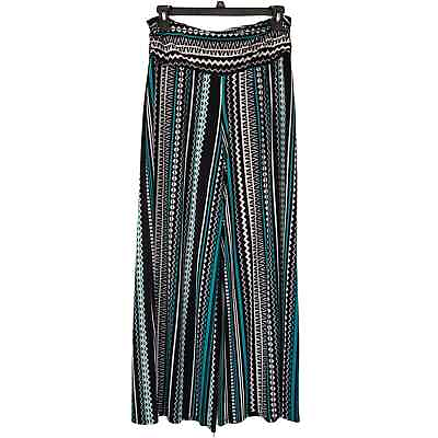 #ad Cato Womens Wide Leg Stretch Pull On Pants Geometric Green Black White Large $11.96