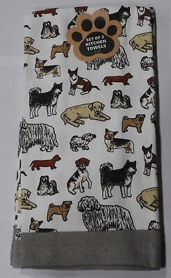 #ad NEW 2 Pk 16quot;x26quot; Kitchen Towels Dog Dogs 100% Cotton $13.99