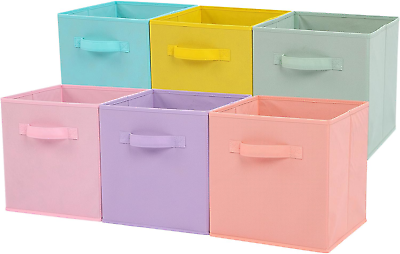 #ad 11quot; 6 Pack Fabric Storage Bins Fun Colored Durable Storage Cubes with Handle $28.34