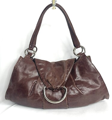 #ad Hobo International Chocolate Brown Leather Large Front Flap Shoulder Bag $56.27