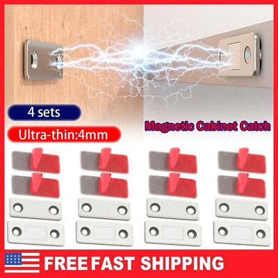 #ad 4 Sets Magnetic Door Closer Cabinet Catch Latch Ultra Thin Drawer Closures Locks $4.99
