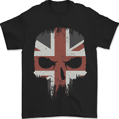 #ad Union Jack Skull British Gym Biker Flag Mens T Shirt 100% Cotton GBP 8.49