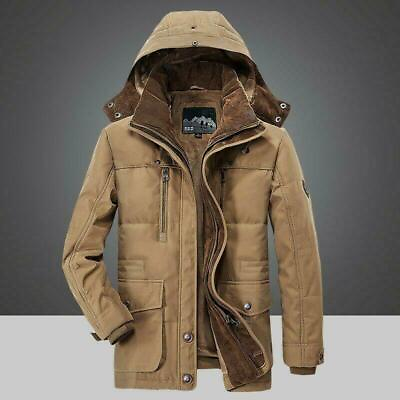 #ad Men#x27;s Cotton Jacket Winter Hooded Long sleeve Trench Coat Warm Overcoat Parka $64.48