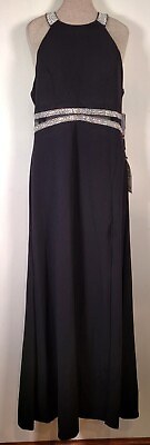 #ad Sequin Hearts Dress Size 13 Jrs Black Rhinestone Halter Gown Illusion New Tag $38.81