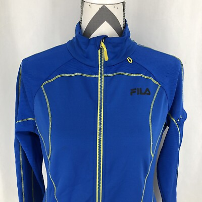 #ad FILA Sport Blue Yellow Contrast Full Zip Mock Neck Mesh Panel Jacket Medium $20.07