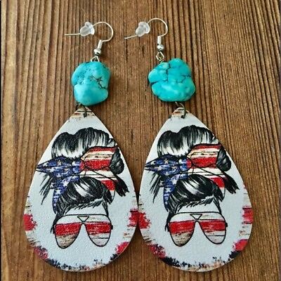#ad Red White and Blue Ladies Dangle Earrings Handmade Earrings $8.99