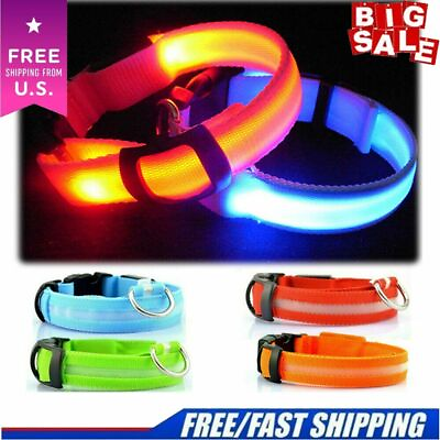 RECHARGEABLE LED PET GLOW COLLAR night safety adjustable flash light up FOR dog $6.99