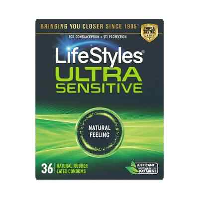 #ad Lifestyles Ultra Sensitive Natural Rubber Latex Condoms 36 Count Exp 2026 NEW $10.50