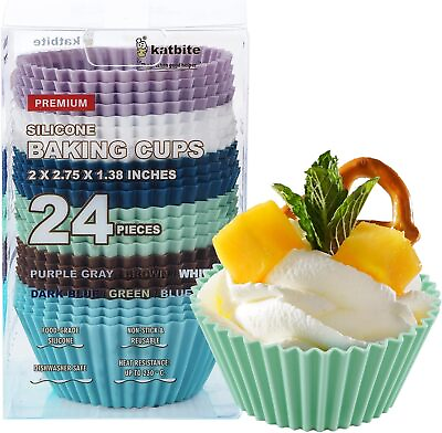 #ad Silicone Cupcake Baking Cups Katbite 24 Pack Silicone Baking Cups Reusable No... $15.99