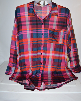 #ad Paper Tee Pink Red Plaid Womens 2X Polyester Flannel Shirt $15.75