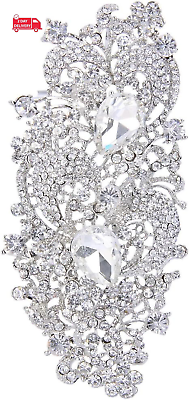 #ad Austrian Crystal 4.1 Inch Royal Flower Pattern Wedding Brooch Clear $37.59