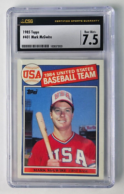 #ad 1985 Topps 84#x27; US Baseball Team #401 MARK McGWIRE RC CSG 7.5 NM $33.00