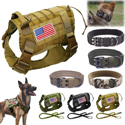 Tactical Dog Harness with Handle No pull Large Dog Working Dog Collar Leash Tag $10.99