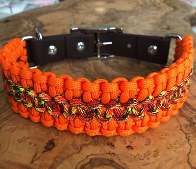 #ad Dog Collar Adjustable 15.5quot; to 19quot; Handmade Bright Orange Paracord Wide $37.99