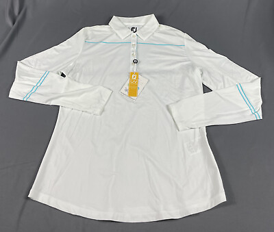 #ad FootJoy Golf Shirt Polo Womens Sleeve Logo LS Medium White Striped MSRP $105 $38.83