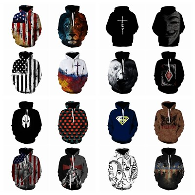 #ad Men Hoodie Pullover Hooded Novelty Graphic Sweatshirt Activewear LightWeight USA $25.86
