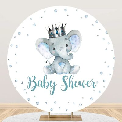 #ad Baby Elephant Round Baby Shower Backdrop It#x27;s A Boy Newborn Kids Birthday Par... $61.08