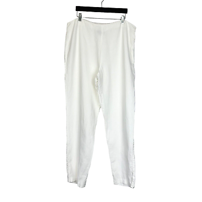 #ad Eileen Fisher 100% Linen White Unlined Wide Leg Hidden Side Zip Pants Size XL $49.98