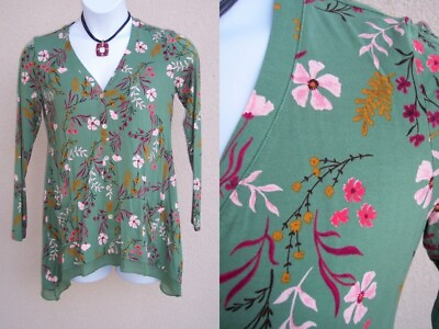 #ad LOGO Lori Goldstein knit cardigan top shirt size XS EASTER SPRING POCKETS blouse $34.93