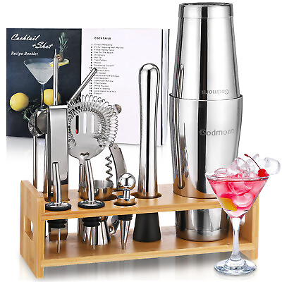 #ad 16PC Bartender Kit Complete Cocktail Shaker Bar Tool Set with Stand 24oz17oz $27.16