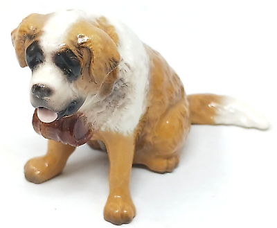 #ad Vintage Saint Bernard w Barrel Keg Dog Miniature Ceramic Figurine 2quot; T READ #S3 $11.81