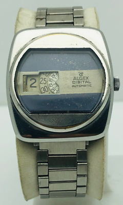 #ad VINTAGE ALGEX DIGITAL AUTOMATIC JUMPING HOUR MEN WRIST WATCH AS IS WORKING $149.99