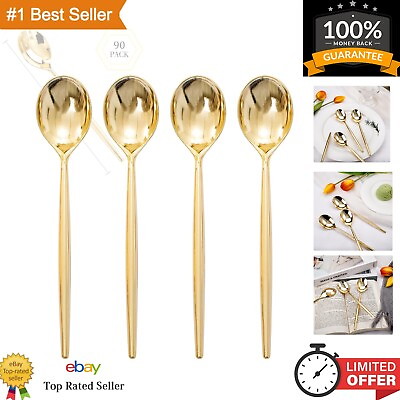 #ad 90 Pcs Gold Plastic Spoons Gold Disposable Silverware Gold Plastic Cutlery... $36.33