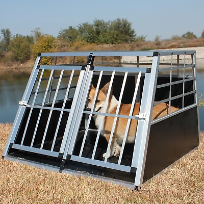 #ad Pet Car Transport Crate Cage Aluminium Travel Box Dog Cat Puppy Carrier 2 Doors $150.89