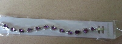 #ad NEW Bracelet Purple Pear shape Jewels White Rhinestones 7quot; NEW GN49 $6.00