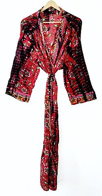 #ad Indian Vintage Maxi Recycle Tie Dye Print Cotton Lingerie Kimono Robe Gown Dress $26.31
