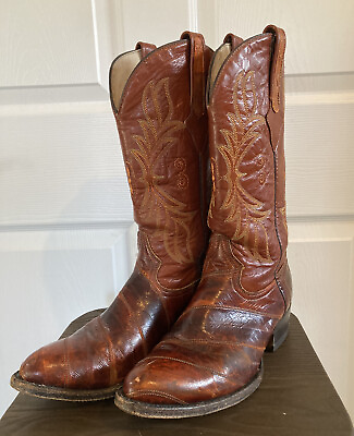 #ad CUADRA Western Boots US Mens 7 Women 9 Mex 26 Exotic Eel Brown Leather Cowboy $79.00