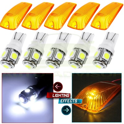 #ad 5x Roof Top Light Cab Marker Amber CoversWhite 5050 LED Bulb For Chevrolet GMC $10.49