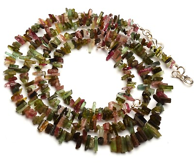 #ad Natural Raw Tourmaline Crystal Shape Beads Necklace 17 Inch $9.60
