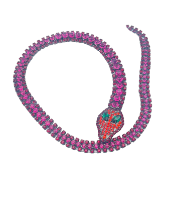 #ad Cherry Chau Brooch Swarovski Crystals Long 19.5quot; Snake Multi Hot Pink Pin RARE $98.00