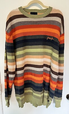 #ad Phat Farm Sweater XXL Multi Color Striped Long Sleeve Hip Hop Y2K Rap Vtg $29.99