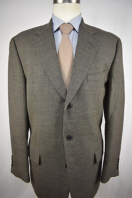#ad Samuelsohn Brown Black Checked 100% Wool Three Button Sport Coat Size: 42L $89.00