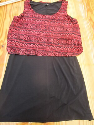 #ad Womens espresso red patterned black dress sz xl $9.99