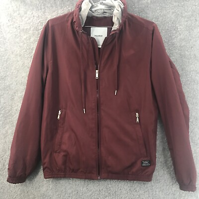 #ad Pull And Bear Mens Burgundy Zip Jacket Size Small GBP 4.99