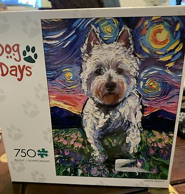#ad Dog Days Westie Night 750 Puzzle Buffalo Games Complete $12.00