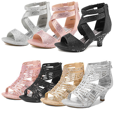 #ad Girls Pumps Little Kids Low Heel 1.8 inch Heels Sandals Dress Dance Party Shoes $24.39