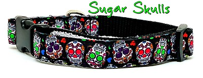 #ad #ad Sugar Skulls dog collar handmade adjustable buckle collar 5 8quot; wide or leash $13.95