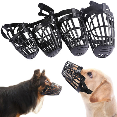 #ad Large Pet Dog Basket Muzzle Mouth Cover Mesh Cage NoBarking Biting Chewing Black $8.19
