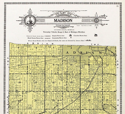 #ad 1921 LENAWEE MICHIGAN ADRIAN Map ORIGINAL Plats Railroads Property Owners $57.88