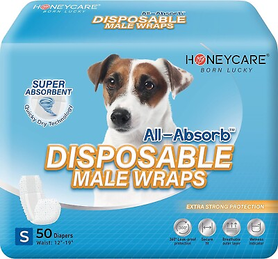 #ad 50 Pack Waist Disposable Dog Diapers Male Wraps Belly Bands Pet Soft Small Size $23.30
