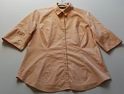 #ad New York amp; Company Button Up Shirt Womens Large Orange ¾ Sleeve Stretch Work Top $13.59