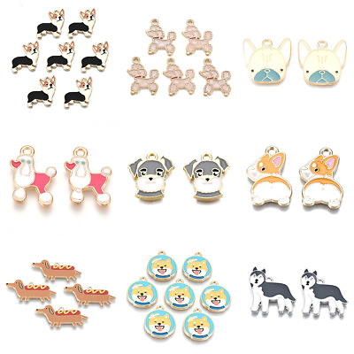 #ad 10Pcs Animal Alloy Enamel Pendants Cute Dog Dangle Charms Pendant Jewelry Making $7.39