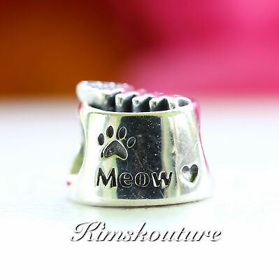 #ad Authentic Sterling Silver Charm Meow Cat Bowl Bead 791716CZ $27.95