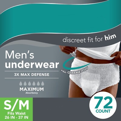 #ad Men#x27;s Incontinence Underwear S M Maximum Absorbency 72 Count $15.69